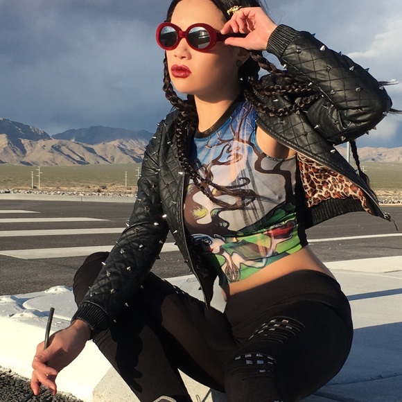 Black Vegan Leather Quilted Spiked Crop Jacket - Picture 2 of 6